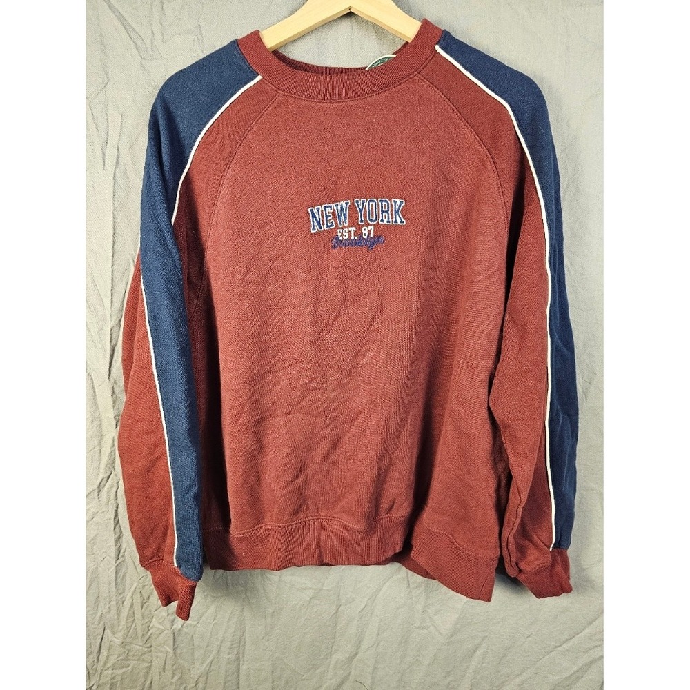 Aeropostale New York Est 87 Colorblock Crewneck Sweatshirt Burgundy Navy Small